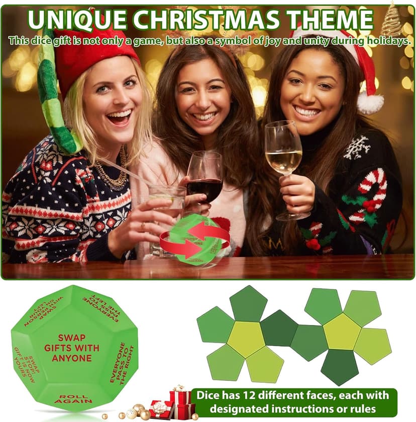 Christmas Ideas Dice Game for Family Party, Suitable for Xmas, Birthdays, Parties, Family and Friends Gatherings Santa Swap Gift Exchange Dice,3 ins Christmas Stocking Stuffers Games B0DN16HXDS