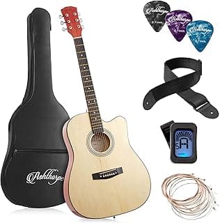 Ashthorpe 41-inch Beginner Cutaway Acoustic Guitar Package (Natural), Full Size Basic Starter Kit w/Gig Bag, Strings, Strap, Tuner, Picks