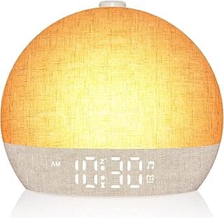 Wake Up Light Sunrise Alarm Clock, White Noise Sound Machine with 30 Soothing Sounds, Dimmable Night Lights, Sleep Aid, Snooze, Timer, Loud Alarm Clock for Heavy Sleepers Adults Kids, Ideal for Gift