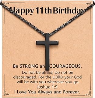 Happy Birthday Gifts for Boys 8-18 Years Old, Black Cross Necklace with Bible Verse Joshua 1:9 for Son, Grandson, Nephew, Friend
