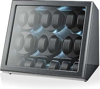 TIMECUBE 12 Watch Winder with 6 Storage Slots, LED Light and Automatic Motor-Stop (Carbon)