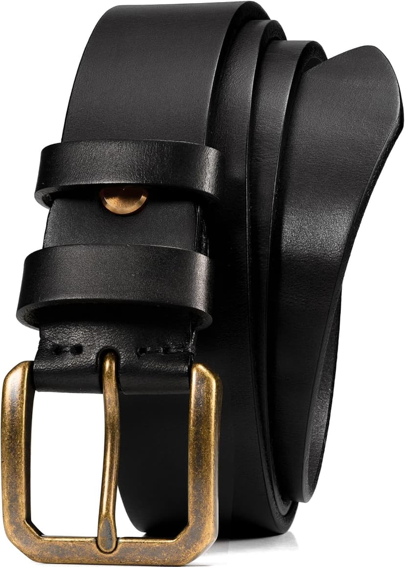 WOLFANT Thicken Full Grain Heavy Duty Casual Work Belts for Men,100% Italian Real Solid Leather