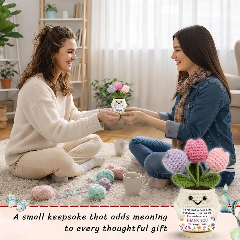 Gifts for Friends, Bestie, BFF, Bestfriend, Female, Girls - 5.51'' x 4.13'' Knitted Positive Tulip Friend Crochet Doll Best Friend Friendship Gifts for Women, Christmas Birthday Gifts for Bestie B0GCZ9SFXD