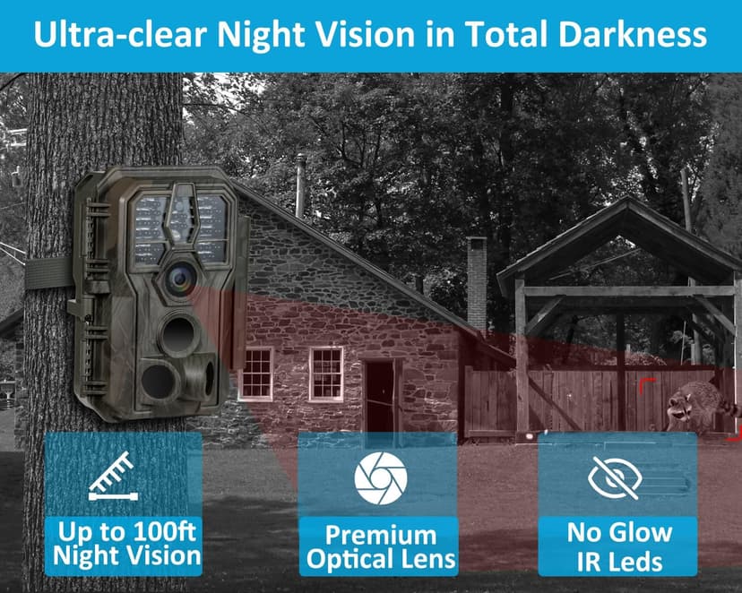 GardePro E5S Trail Camera (Non-Cellular, Non-WiFi), 64MP Photo & 1296P HD Video, 0.1s Trigger, 100ft No-Glow Night Vision, Motion Activated Wildlife Camera