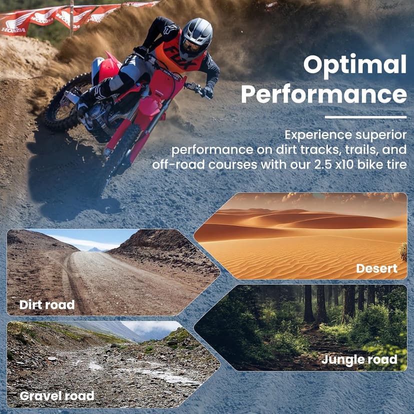 2.50-10 Dirt Bike Tire, 2.5-10" Off-Road Tire and Inner Tube for Dirt Bike with 10" Rim Compatible with Honda CRF50/XR50, Suzuki DRZ70/JR50 and Yamaha PW50