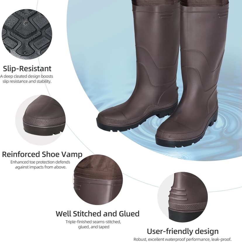 Upgraded 210D Nylon Chest Waders with Boots - Waterproof PVC Fishing & Hunting Waders for Men, Breathable Wading Gear