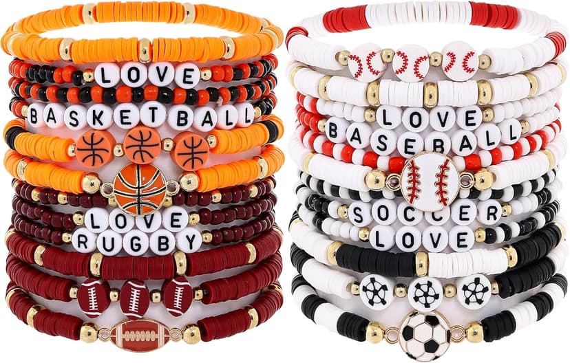 Taouzi 24 Pcs Surfer Heishi Bracelets for Women Bulk Handmade Stackable Stretch Friendship Bracelets Halloween Thanksgiving Christmas Valentines Day Jewelry Gifts for Women Men