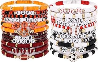 Taouzi 24 Pcs Surfer Heishi Bracelets for Women Bulk Handmade Stackable Stretch Friendship Bracelets Halloween Thanksgiving Christmas Valentines Day Jewelry Gifts for Women Men