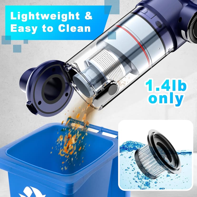 MONOZEL Handheld Vacuum Cordless - Car Vacuum Cleaner with Brushless Motor, 15kPa Powerful Suction Vacuum with LED Light, Type C Port, 2 Fliters, Portable Hand Vacuum for Home, Pet and Car