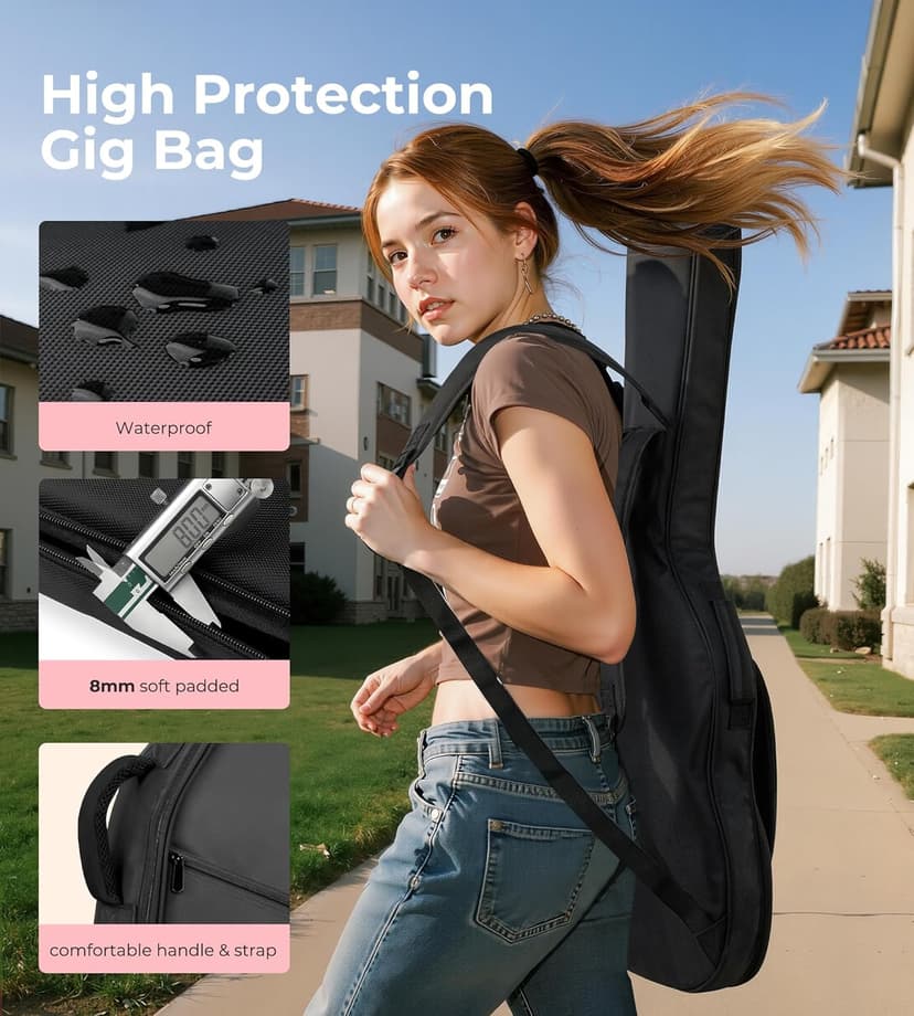 Vangoa 39 Inch Full Size Electric Guitar Beginner Kit Solid Body SSS Pickups with Amp, Bag, Tremolo Bar, Strings, Tuner, Picks, Strap, Capo, Cable for Starter Girls Adults Teens, Petal Pink