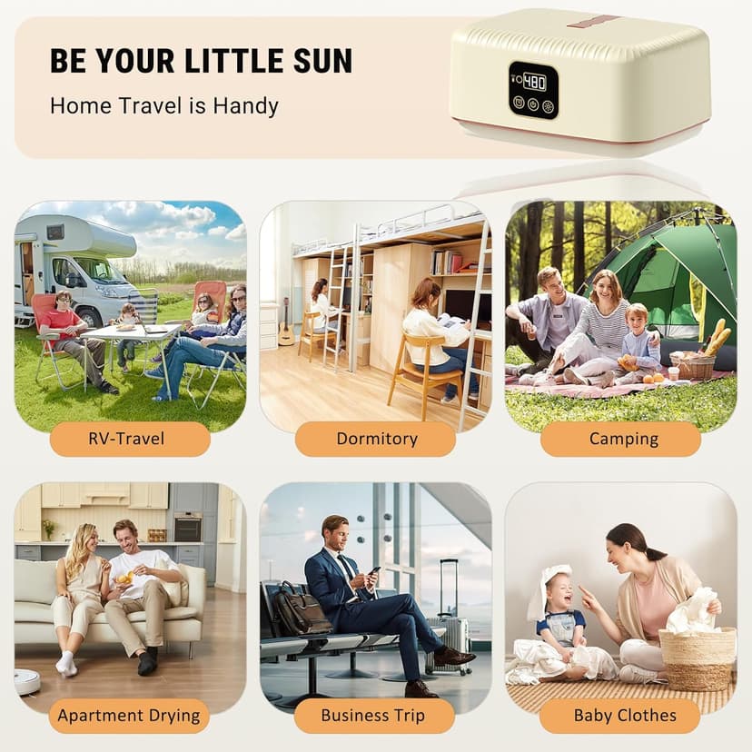 Portable Clothes Dryer Hold 9-12 Items, 8H Timer, w/Remote Control & Dry Bag, Mini Compact Foldable Fast Electric Dryer Machine for Laundry, Travel, Apartment, RV, Dorm, Quiet 45dB, Energy Save, 600W