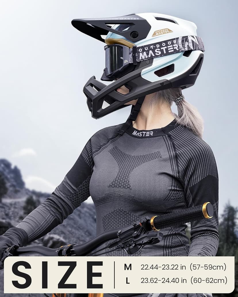 OutdoorMaster Full Face Mountain Bike Helmet for Men & Women-Two Removable Chin Pad Mountain Bike Helmet Grizzly, Ventilation Lightweight Racing Downhill DH BMX MTB Helmet
