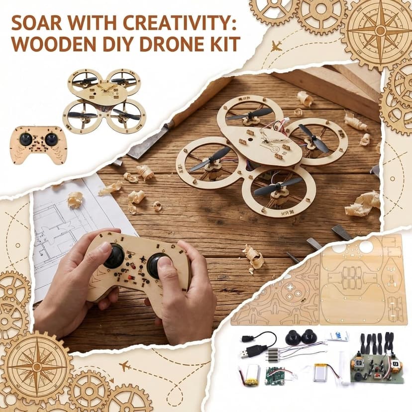 2026 New DIY Wooden RC Drone Kit, Remote Control 3D Building Blocks Quadcopter to Build for Adults, STEM Projects with Gyroscope for Beginners