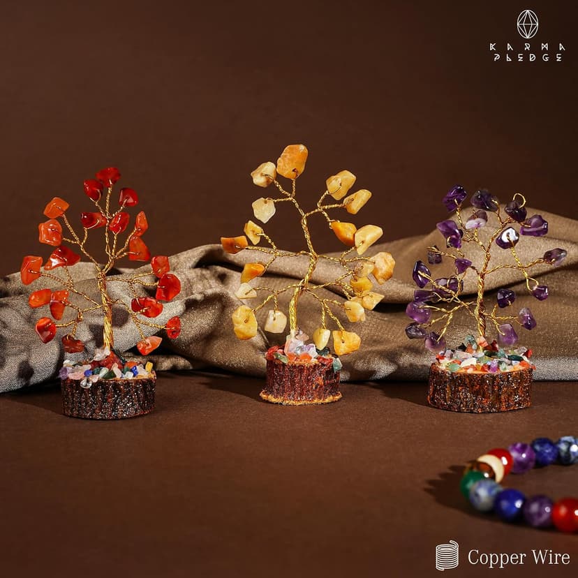 Chakra Healing Crystal Tree Set of 12, Thoughtful Gifts for Women, Office Desk Decoration, Home, Shelf Decor for Positive Energy, Money, Reiki Healing, Good Luck, Birthday Gifts for Mom Love Ones