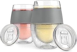 HOST Freeze Wine Glasses with Lids, Insulated Cooling Cups with Freezing Gel, Wine Tumbler Gifts for Women, Freezable Tumblers for Cocktails, Outdoor Party, and Home Bar Gifts, 8.5 oz Set of 2, Gray