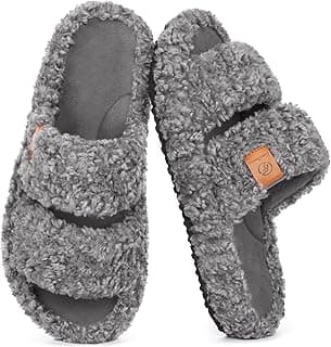 Machine-washable, Gifts, Memory Foam, Anti-slip Sole, Lightweight, Indoor and Outdoor, Cozy EverFoams Womens Fuzzy Open-toe Slippers Memory Foam Indoor House Shoes B0CLGNYKFR