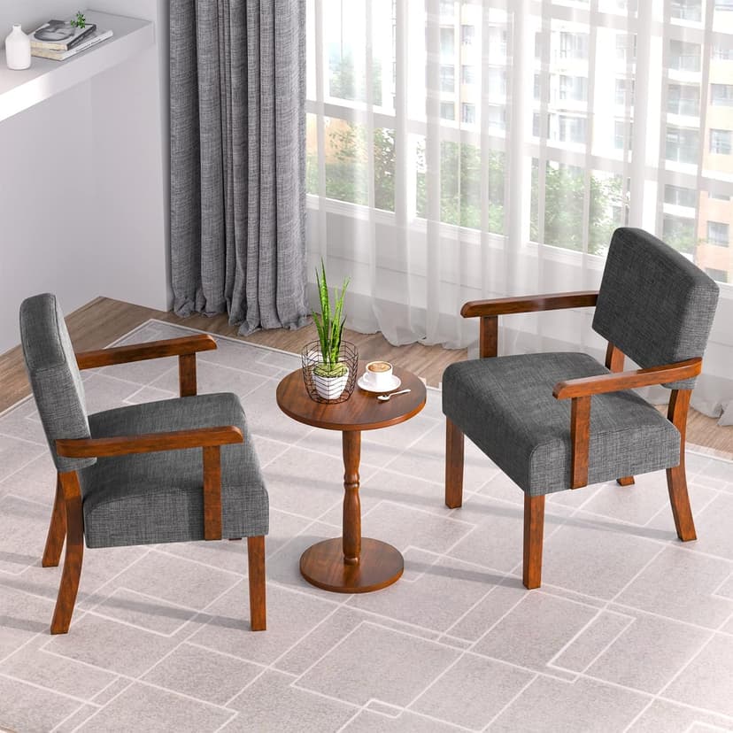 FAGAGA Accent Chair Set of 2 with Table, Living Room Chairs with Soft Seat and Armrests for Living Room Bedroom Reading Room Waiting Room, Grey (AC01)