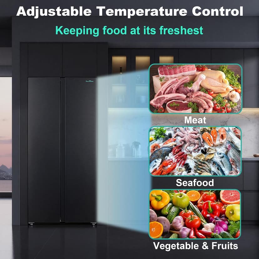 Iceblue 15.6 Cu.Ft. Side-by-side Refrigerators, 33" Full Size Refrigerator, Zoning Temperature Control Beverage Refrigerator with Freezer, Frost Free Beverage Fridge - Black Stainless Steel