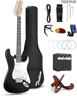 Tostar 39 Inch Full Size Electric Guitar Kit For Beginners And Adults,SSS Pickup Stratocaster Guitarra Electrica Set Includes Tremolo Bridge,Amp,Strings,Stand,Case Bag,Birthday Christmas Holiday Gifts