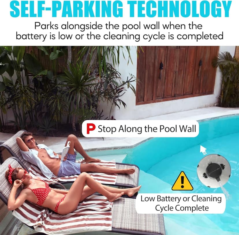 2026 Cordless Robotic Pool Cleaner - 120 Mins Automatic Pool Vacuum for Above Ground Pool & In - Ground Flat Pools up to 1000 Sq.Ft, Robot Pool Cleaner with Self - Parking Tech