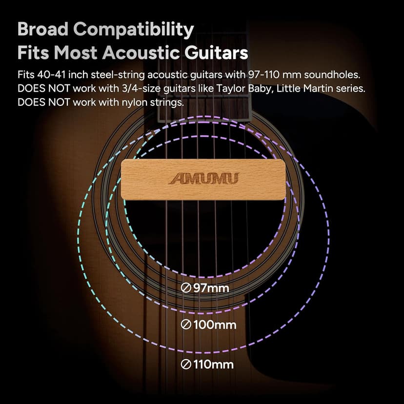 AMUMU SP30 Woody Magnetic Soundhole Pickup with Rare Earth Neodymium Magnet for Steel String Acoustic Guitars – Single Coil, Passive, Battery-Free, Clear & Balanced Acoustic Tone
