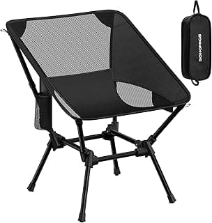 SONGMICS Camping Chair, Lightweight Folding Beach Chair, Adjustable Height, Steel Frame, Portable for Outdoor Travel