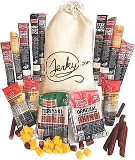 Jerky.com Gift Bag for Men | 26 Piece Meat Sticks Gift Basket with Beef Sticks, Pork, Turkey, Ham & Cheese Sticks | High Protein Snack Variety Pack | Gluten-Free Jerky Gifts for Men | Birthday Gift Basket for Him