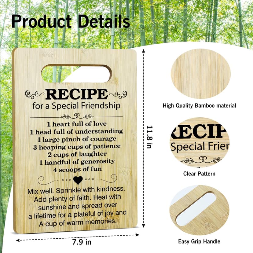 Friend Gifts Kitchen Cutting Board - Recipe For A Special Friendship, Gifts For Thanksgiving Chopping Board, Birthday Gifts For Friends Bestie, Bamboo Cutting Boards For Kitchen Cooking Restaurant