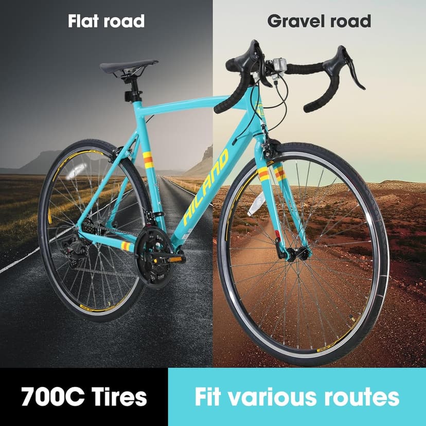 HILAND 700c Road Bike 14 Speed, Aluminum Frame Racing Bike, City Commuter Bicycle for Men Women