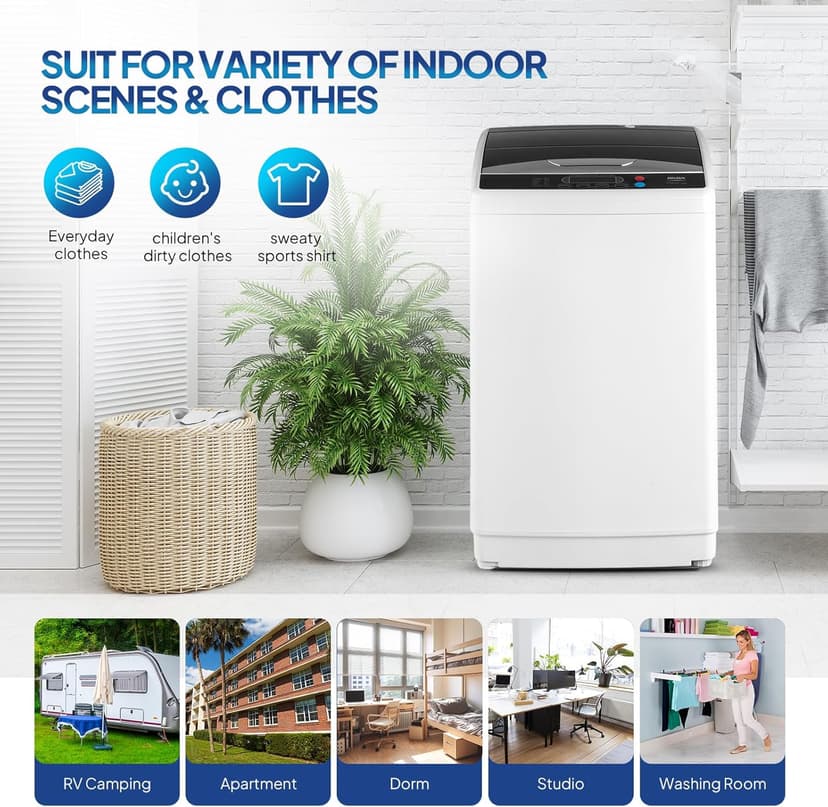 ROVSUN 25LBS Portable Washing Machine, Full-Automatic Electric Laundry Machine with Stainless Steel Drum, Compact Washer and Spin Dryer Combo with Drain Pump for Home, Apartment