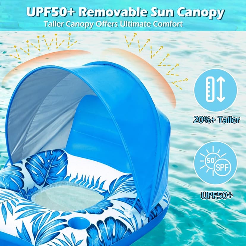 Jasonwell Pool Float with Canopy - Inflatable Pool Floaties Adult Lounger Floats Raft Floating Chair with Cup Holders for Swimming Pool Lake Water Lounge Float Beach Pool Party Toys for Adults