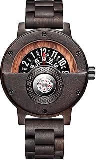 GORBEN Men's Handmade Wooden Watches Mens Lightweight Analog Quartz Wood Mens Wrist Watch with Compass