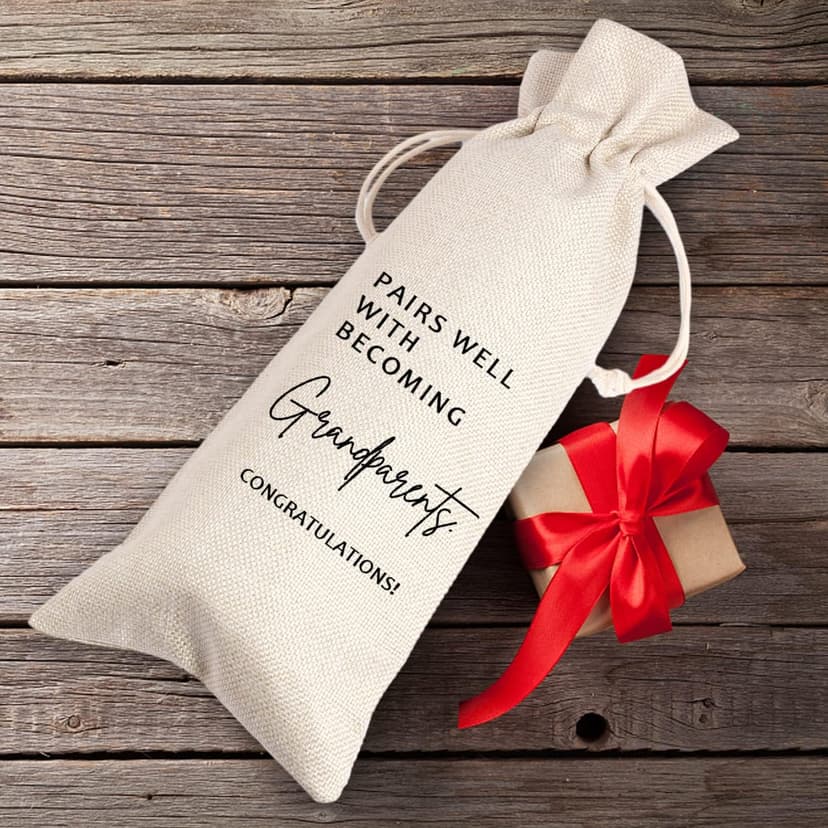 Grandparents Wine Themed Announcement,Gandma Grandpa Wine Bag,New Grandparents Gift-Pairs Well with Becoming Grandparent Congratulations