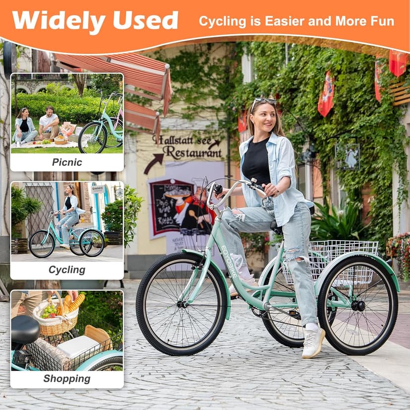 MOONCOOL Adult Tricycles 3 Wheel 7 Speed Trikes, 20/24/26 inch Adult Trikes 3 Wheeled Bike with Basket for Seniors, Women, Men