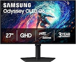 Samsung 27" Odyssey OLED G6 (G61SH) Gaming Monitor - QD-OLED, QHD (1440P), 240Hz, 0.03ms, Glare-Free, Pantone Validated, HDR10, Height-adjustable stand, OLED Safeguard, 3 Year Warranty, LS27HG612SNXZA