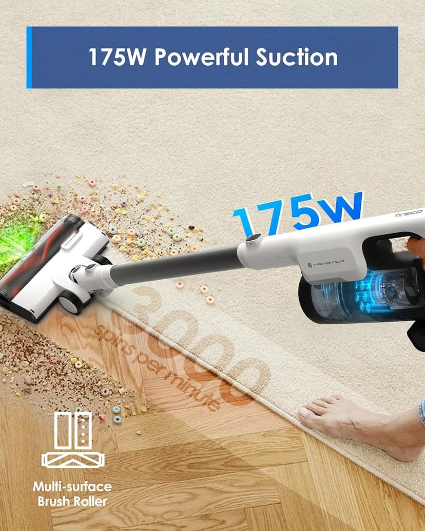 Tineco Pure ONE Station 5 Cordless Smart Vacuum with 2.5L Auto Dust Base, Full-Path Self-Cleaning, 175W Suction, ZeroTangle Tech, iLoop Smart Sensor, Suitbale for Hard Floor & Carpet