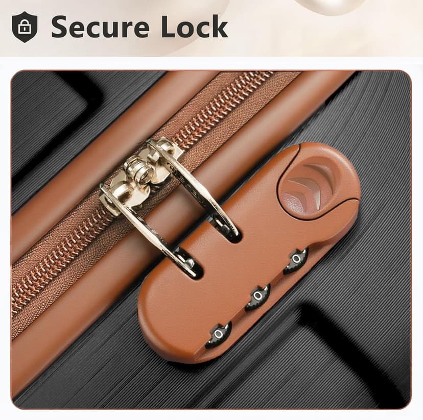 Merax Luggage Sets 3 Piece Hardshell 8 Spinner Wheels Lightweight Suitcase Corner Guards Travel Luggage (Black brown 20IN 24IN 28IN)