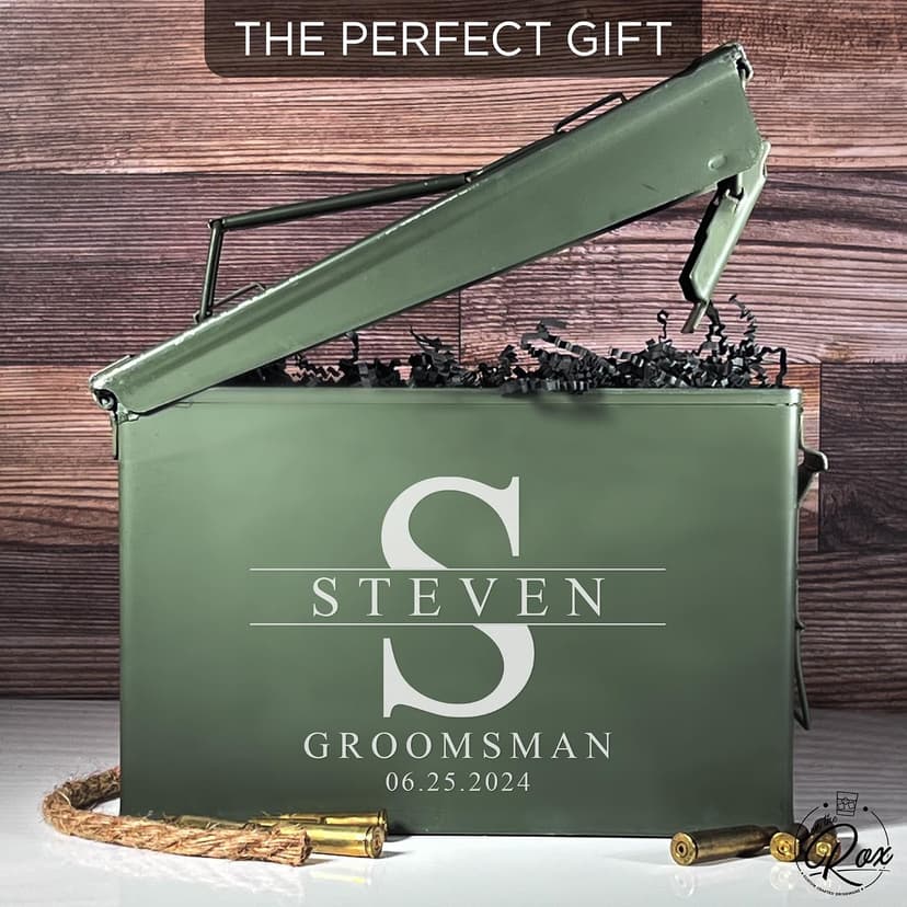 On The Rox Personalized Groomsmen Ammo Box For Men - Custom Groomsmen Ammo Can Gift Set - Authentic Grade 1 Military Ammo Box Gift For Dad - Personalized Wedding Favors - Custom Gift B0CWLPHL32