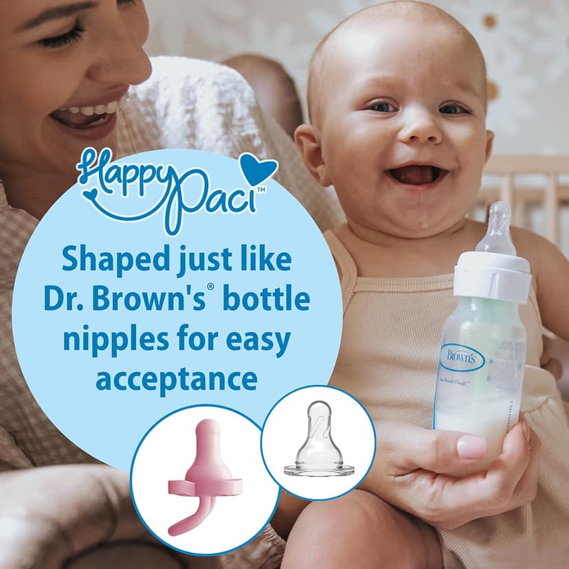 Dr. Brown's Happy Paci 100% Silicone Baby Pacifier, Contoured One-Piece Design, Light Pink/Pink/White, 0-6m, BPA-Free, 3-Pack