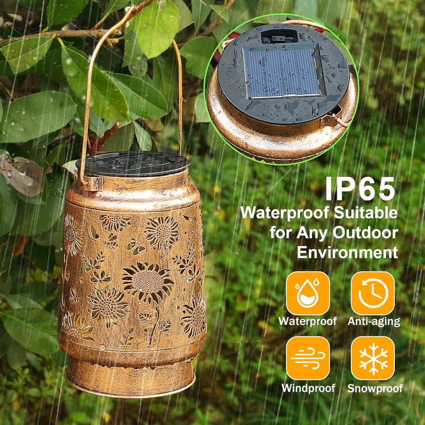 Sunflower Solar Lanterns Outdoor Waterproof, Christmas Gifts for Women Mom Grandma, Metal Hanging Lantern Solar Lights LED Decoration with Shepherd Hook Outside for Yard, Patio, Porch, Garden Decor
