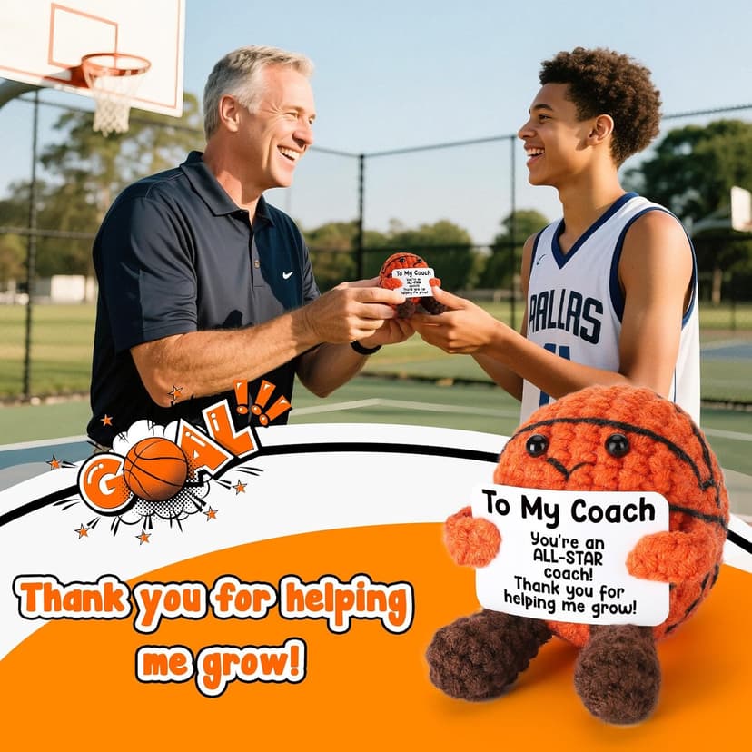 Basketball Coach Appreciation Gift - Thank You Gifts for Basketball Coach, Cool Handmade Crochet Basketball Present for Retirement Birthday Christmas - Thank You for Helping me Grow