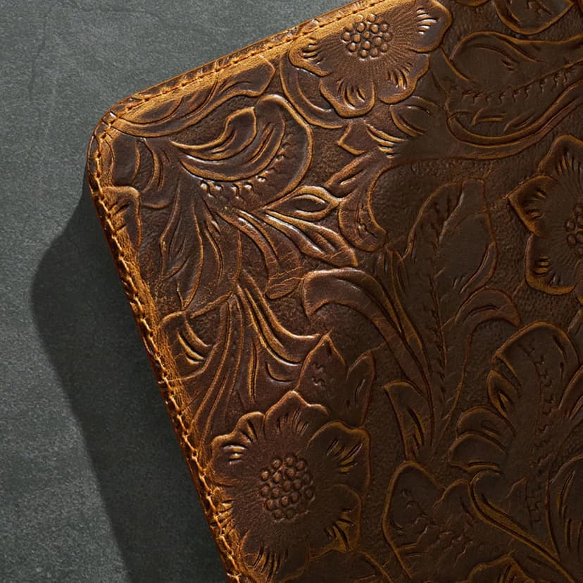 Gexmil Genuine Leather Case for iPad Pro 11 Inch (M5/M4) 2025/2024 with Pencil Holder,Protective Shockproof Leather Smart Folio Cover Adjustable Stand Auto Sleep/Wake Anti-Slip, Flower Brown