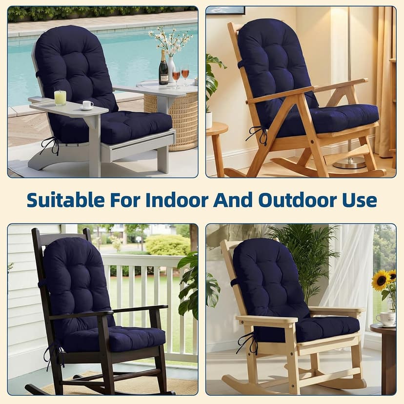 Adirondack Chair Cushion with Non-Slip & Waterproof, 44x19x4 Inch Thick High Back Rocking Chair Cushions Outdoor Indoor, One-Piece Patio Seat Cushion for Glider Porch Rocker Lawn Chair, Army blue