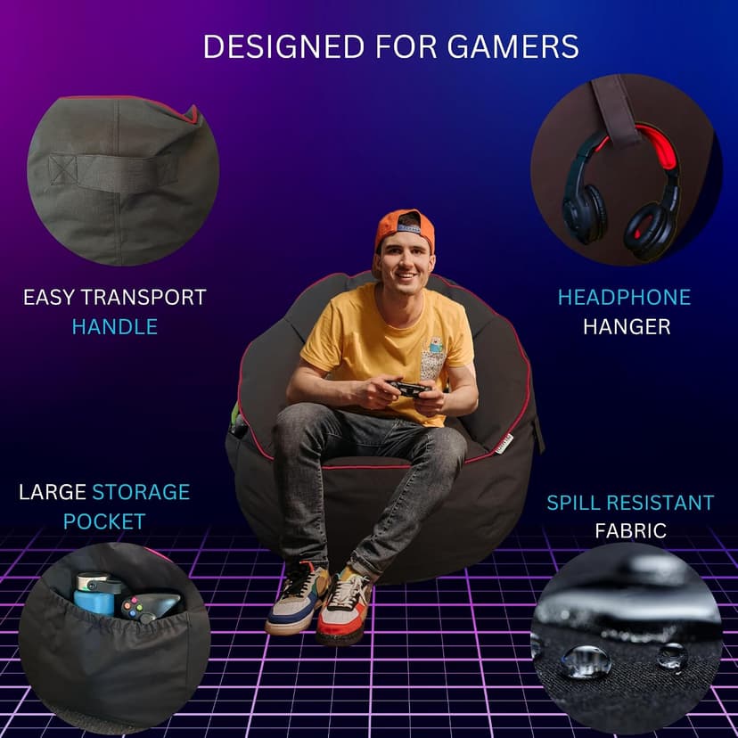 Gaming Bean Bag Chair - for Adults and Teens - (Black/Red (Cover ONLY), 3 ft (Black/Red (Cover ONLY - Beans Sold Separately), 3 ft (Cover Only))