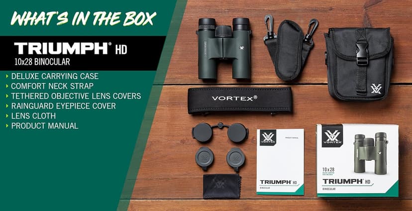Vortex Triumph HD 10x28 Binoculars - HD Optical System, Fully Multi-Coated Lenses, Rubber Armor, Tripod Adaptable, Waterproof, Fogproof, Shockproof - Unlimited, Unconditional Warranty