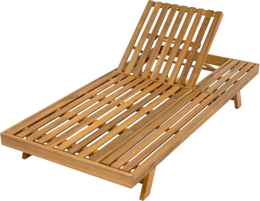 Christopher Knight Home Kayes Acacia Wood Chaise Lounge with 4'' Cushion, Outdoor 79'' Patio Recliner Chair with 4-Position Adjustable Backrest, Sun Lounger for Poolside Backyard, Teak+Cream