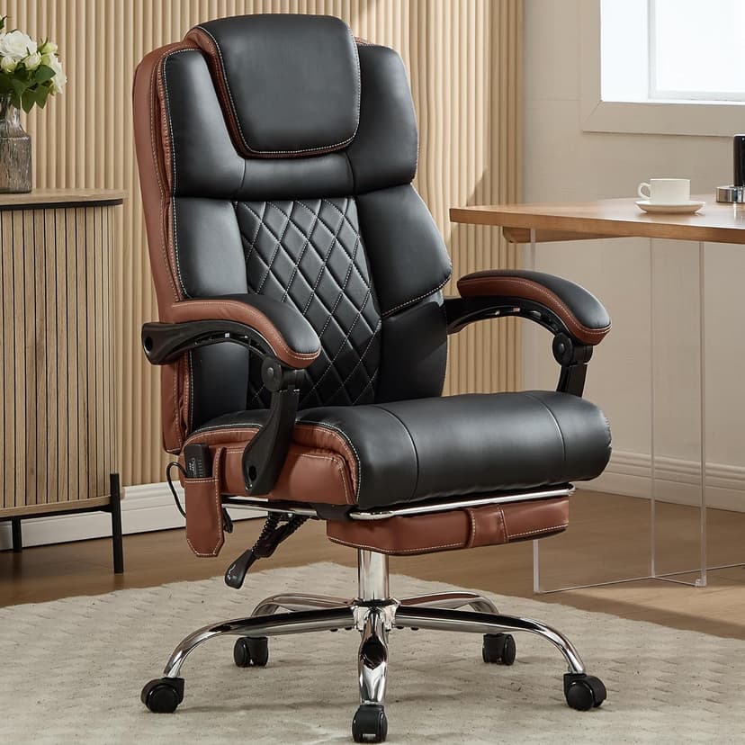 Massage Office Chair 6 Points 500lbs with Footrest,Reclining Desk Chair with Vibration Heat,Executive Big and Tall Chairs for Heavy People,Adjustable Height Ergonomic Black