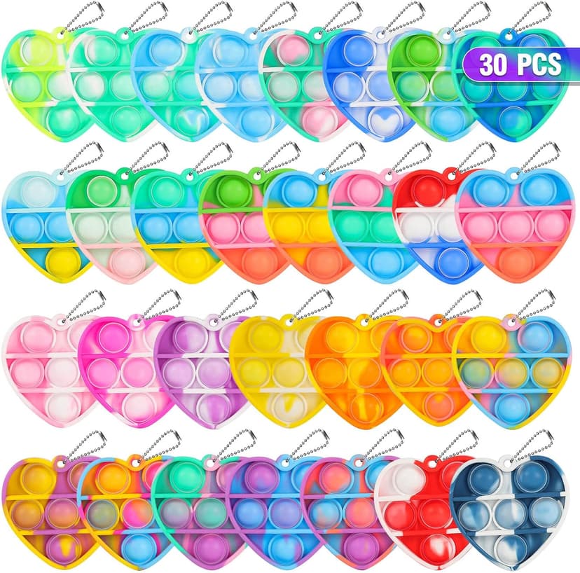 Valentines Day Gifts for Kids Classroom Prizes Student Mini Pop Keychain It Small Fidgets Birthday Goodie Bag Stuffers Filler Heart Pop Fidget Toys Bulk Its Valentine Party Favors for Kids 30 Pack B0BJNQMM9T