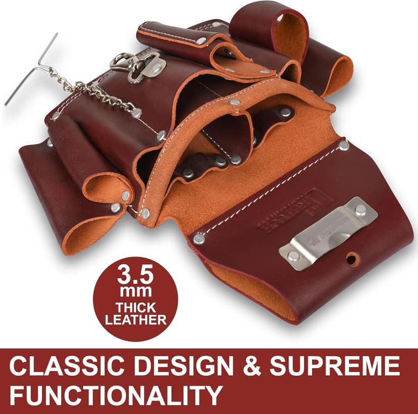 TRUTUCH Grain Leather Electrician Tool Pouch | Carpenter Tool Pouch | Electrician Pouch | Electric Tool Bag | Electrician Bag | Leather Tool Belt