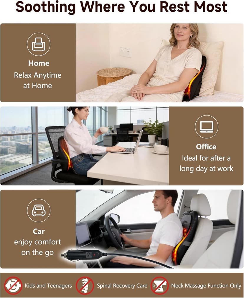 Electric Up&Down Kneading Massage Pillow For Back, Neck, Shoulder, Leg,Birthday Christmas For Women Men Gifts,Home Office Use Back Massager With Heat, Pain Relief For Deep Tissue,3D Lower Back Massager B0H5VGG7JN